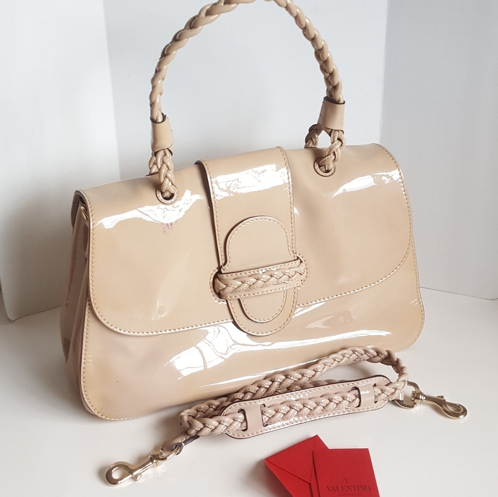 Valentino Patent Leather Satchel Tote Shoulder Bag